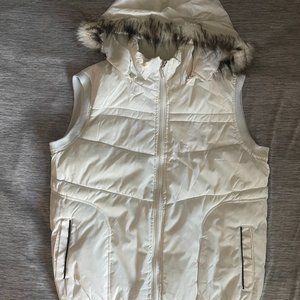 Cream White Puffer Vest w/ Detachable Hood - S